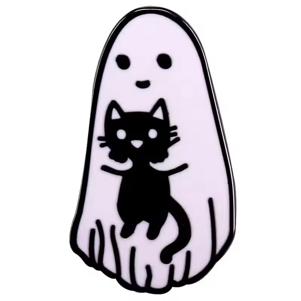 Spooky Cute Ghost & Cat Enamel Pin